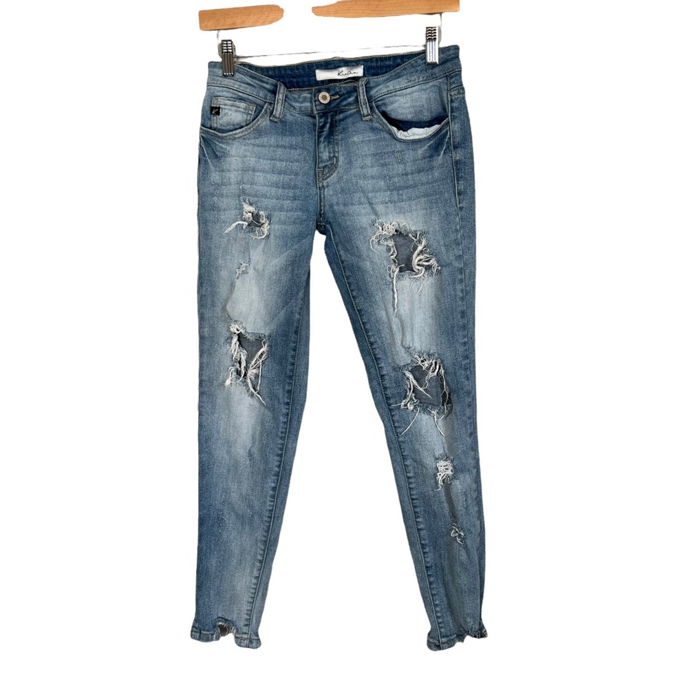 KanCan Destroyed Skinny Ankle Jeans Womens 26 Light Wash Low Rise Distressed